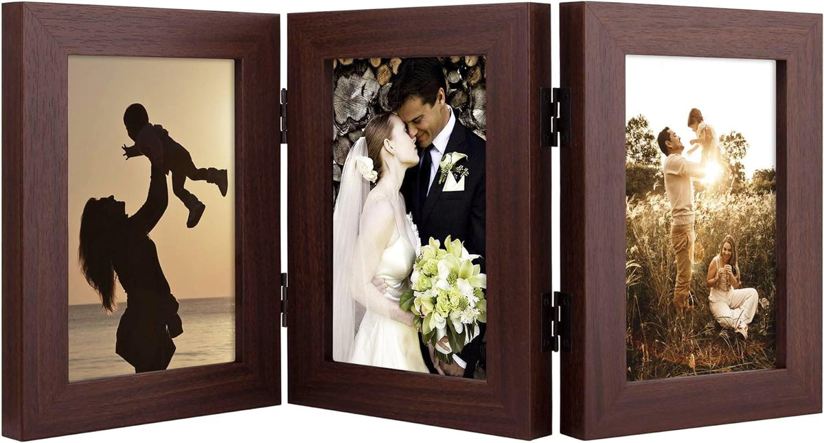 Golden State Art, 5x7 Triple Picture Frame Black- Real Glass, 1 Pack