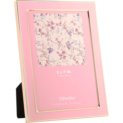YiPinYin 5x7''Jasper Green Enamel Picture Frames with Gold-Plated Metal Frame Design,HD-Real Glass & Velvet Back,for Countertop,Tabletop Display,Bookshelf,Wall Décor