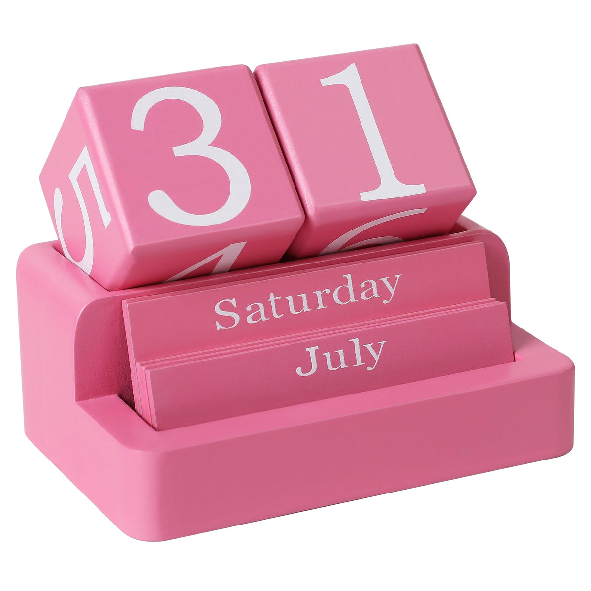 Wooden Block Calendar for Desk, Daily Desktop Perpetual Desk Calendar, Modern Farmhouse Aesthetic Desk Accessories for Home Office Decor, Teacher, Classroom, Reusable Yearly, Pink