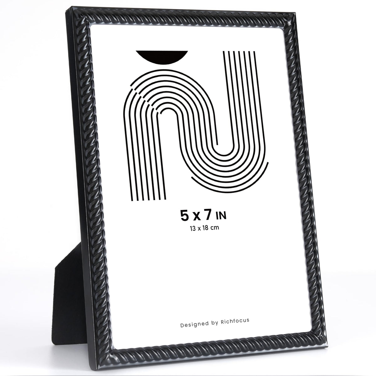 RICHFOCUS Zinc Alloy Gold Wave Design Picture Frame, 4x6 Metal Photo Frame with Mat for 3.5x5, Black Velvet Back & Real Glass Front, Display for Desktop & Wall Hanging Vertically or Horizontally