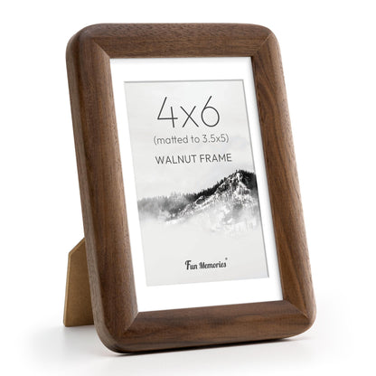 6x6 Picture Frame, USA-Sourced Walnut Wood Photo Frame with Tempered Glass, Handcrafted Rustic Farmhouse Frame for Wall & Tabletop Display, Matted to 4x4
