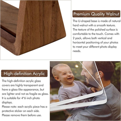 Mixoo 5x7 Picture Frame 2 Pack - Double Rustic Vintage Wooden Picture Frames 5x7 inch with Walnut Wood Base and High Definition Break Free Acrylic Glass Covers for Tabletop Desktop Display ( 5x7" Horizontal + Vertical)