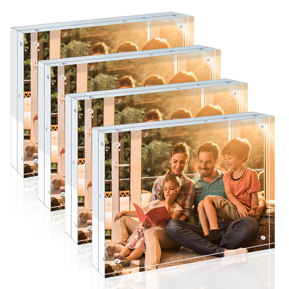Egofine 4x6 Acrylic Frames 6 Pack, 20mm Thicker Frameless Clear Picture Frames, Double Sided Magnetic Picture Frames, Free Standing Desktop Display