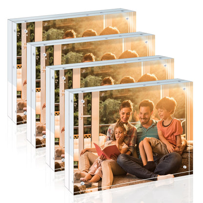 Egofine 4x6 Acrylic Frames 6 Pack, 20mm Thicker Frameless Clear Picture Frames, Double Sided Magnetic Picture Frames, Free Standing Desktop Display