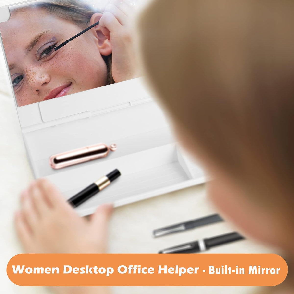 SELEAD Desktop Glass Whiteboard with Calculator & Built-in Mirror, White