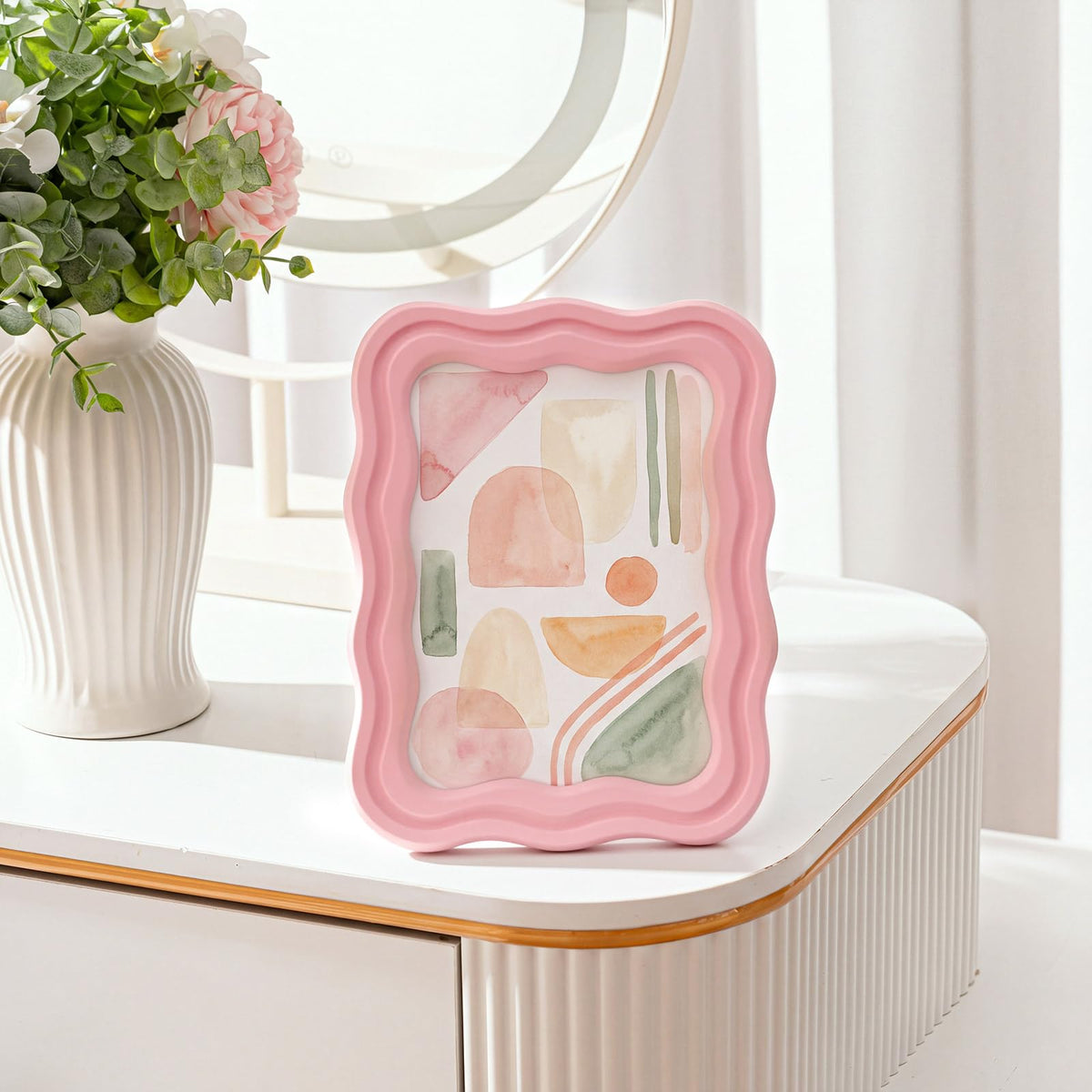 3 Pack 4 x 6 Inch Scalloped Picture Frame with Real Glass, Retro Colors