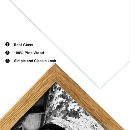 Double 4x6 Hinged Picture Frame Vertical Horizontal Folding Photo Frame Pine Wood with Real Glass, Matted to 3x5, Table Desktop Free-Standing or Wall Art Display, Brown