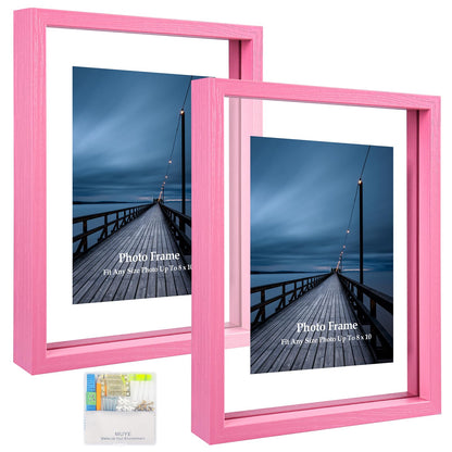 MUYE 5x7 Floating Frame Set of 2,Double Glass Rustic Photo Frame for Wall Hanging or Tabletop Standing,Also Display 4x6 or 3x5 Photo for Floating Effect,Natural