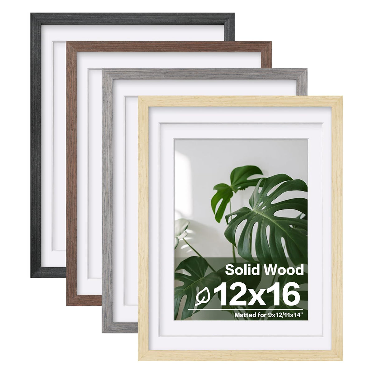 Egofine 8x10 Picture Frames Set of 4, Made of Solid Wood Covered by Plexiglass 4x6 and 5x7 with Mat or 8x10 without Mat, for Table Top Display and Wall Mounting Photo Frame Black