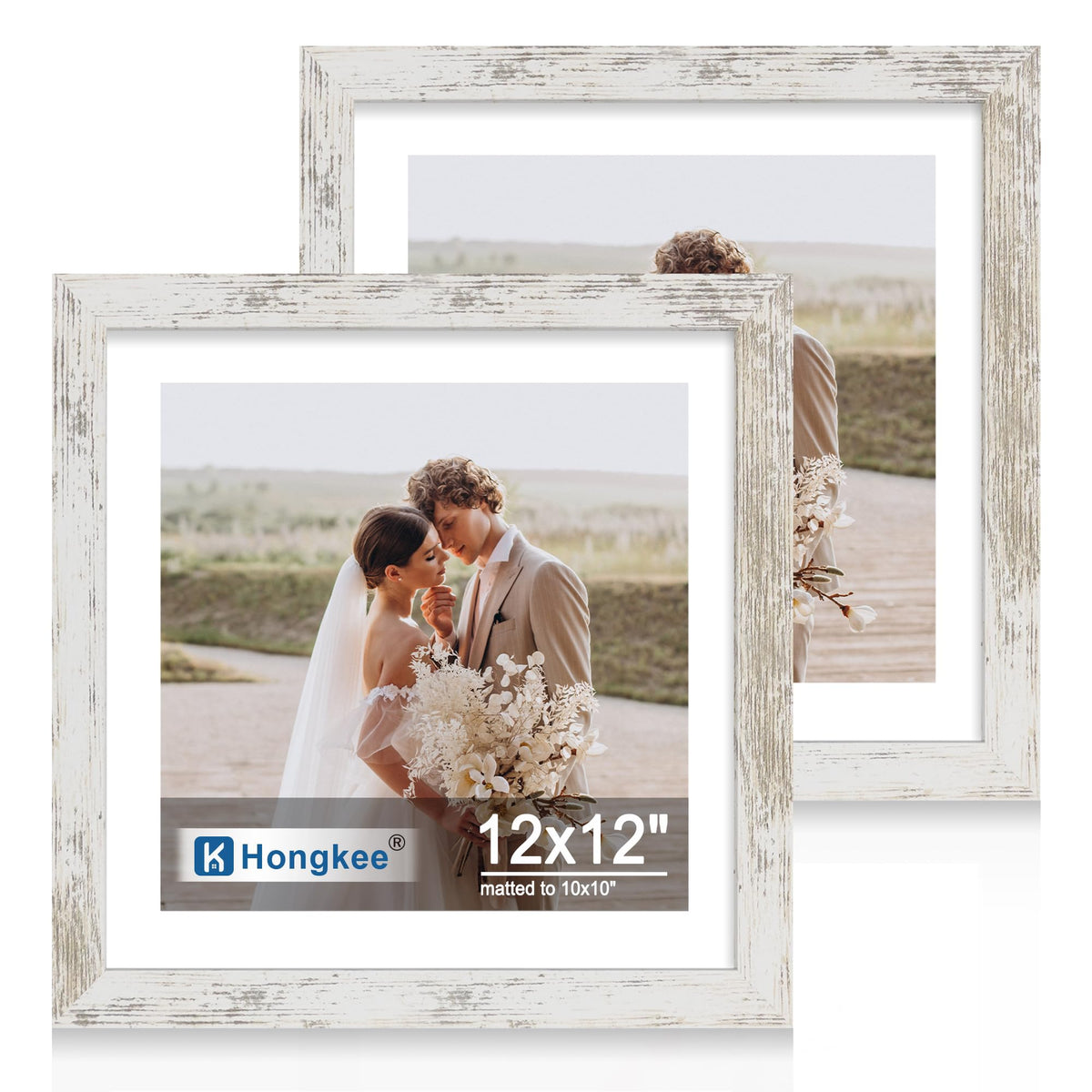 Hongkee 8x11 Picture Frame Set of 2, Real Glass, Rustic Brown Wood Frame