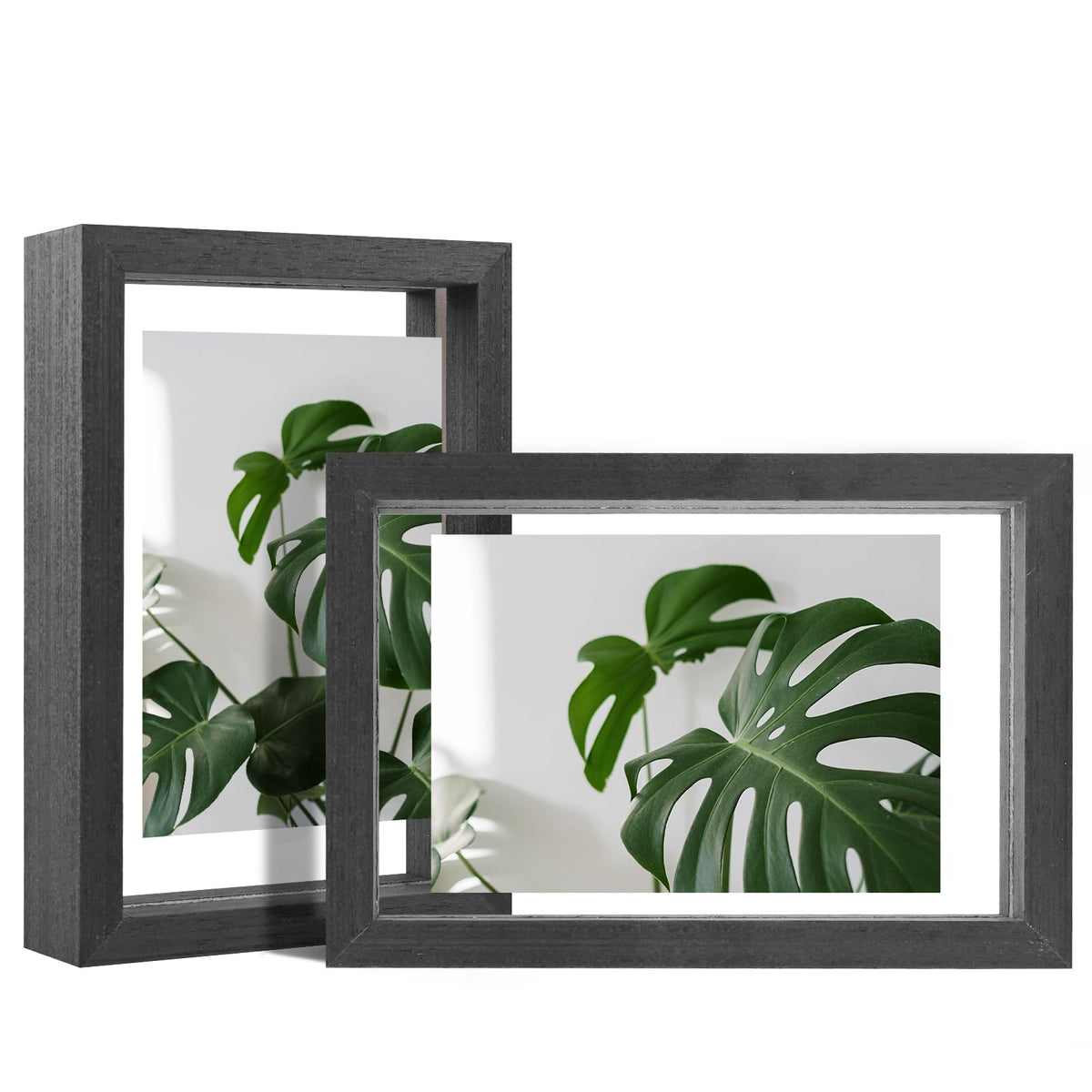 Egofine 5x7 Floating Frames Set of 2, Double Plexiglass Picture Frame, Made of Solid Wood Display Any Size Photo up to 5x7, Wall Mount or Tabletop Standing, Natural Wood