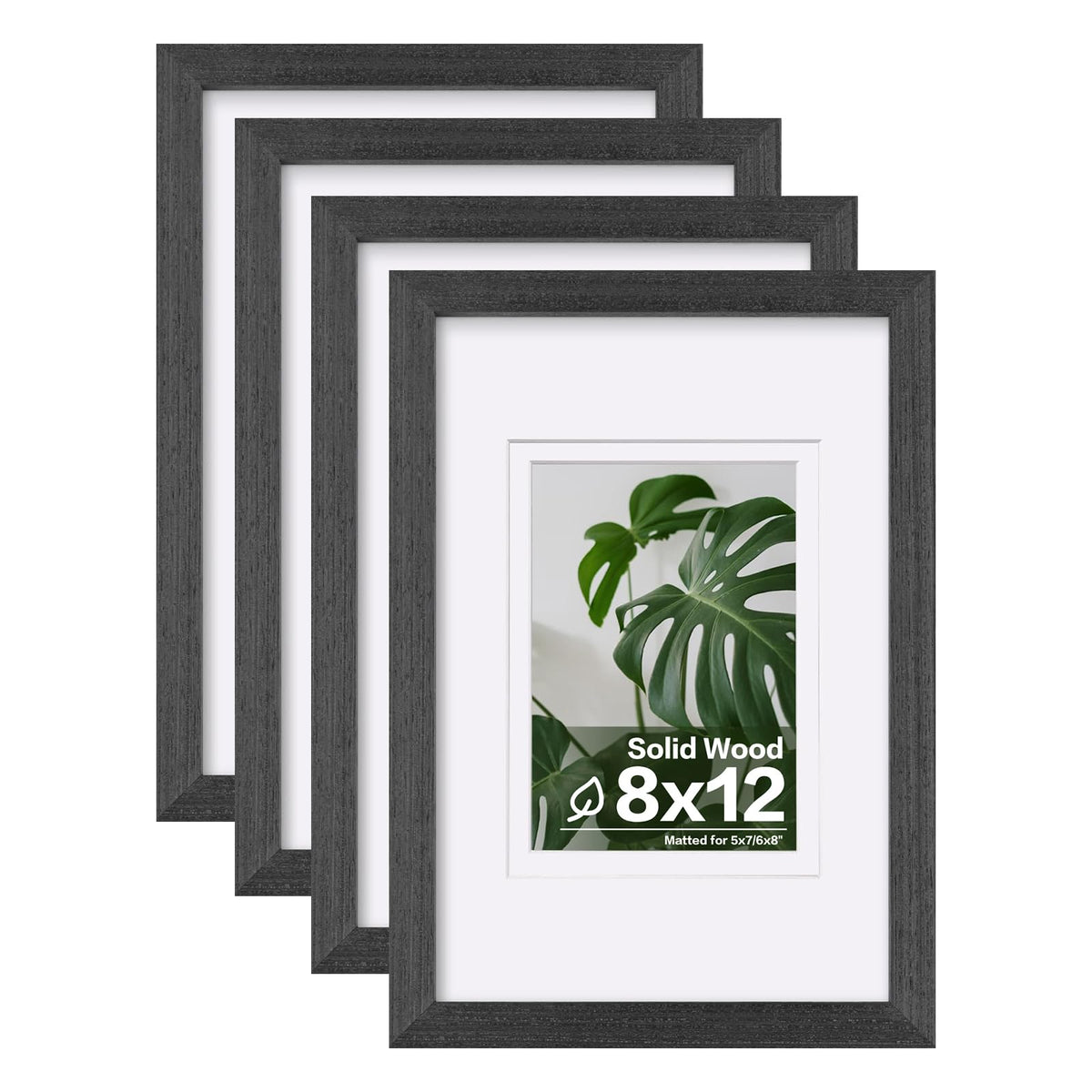 Egofine 8x10 Picture Frames Set of 4, Made of Solid Wood Covered by Plexiglass 4x6 and 5x7 with Mat or 8x10 without Mat, for Table Top Display and Wall Mounting Photo Frame Black