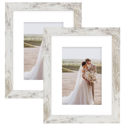 Hongkee 8x11 Picture Frame Set of 2, Real Glass, Rustic Brown Wood Frame
