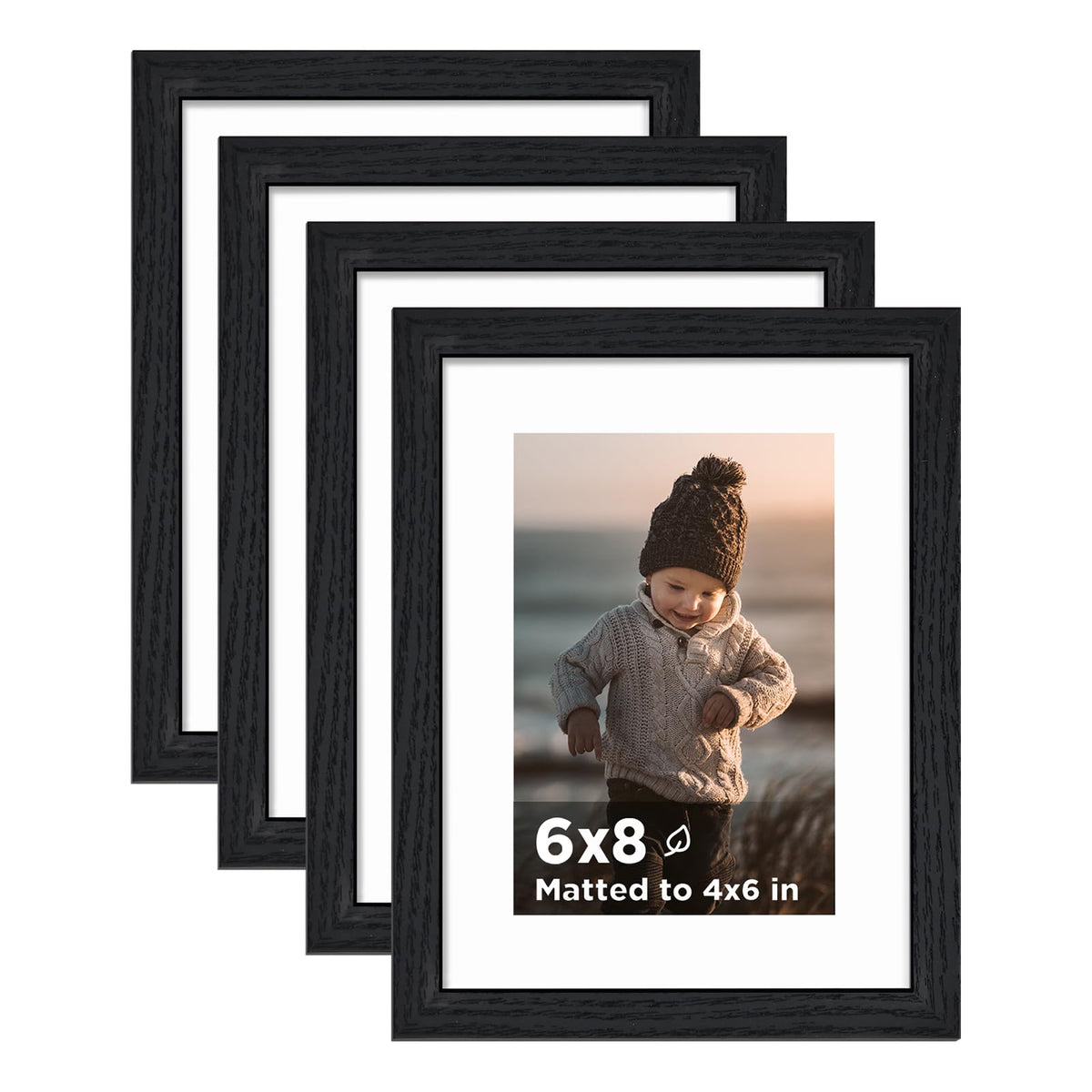 KINLINK 5x7 Picture Frames, Mix Color Photo Frames with Plexiglass for Picture 4x6 with Mat or 5x7 without Mat, Composite Wood Picture Frames for Table Top and Wall Mounting, Set of 4