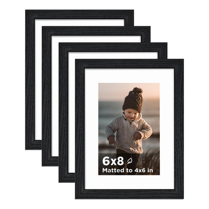 KINLINK 5x7 Picture Frames, Mix Color Photo Frames with Plexiglass for Picture 4x6 with Mat or 5x7 without Mat, Composite Wood Picture Frames for Table Top and Wall Mounting, Set of 4