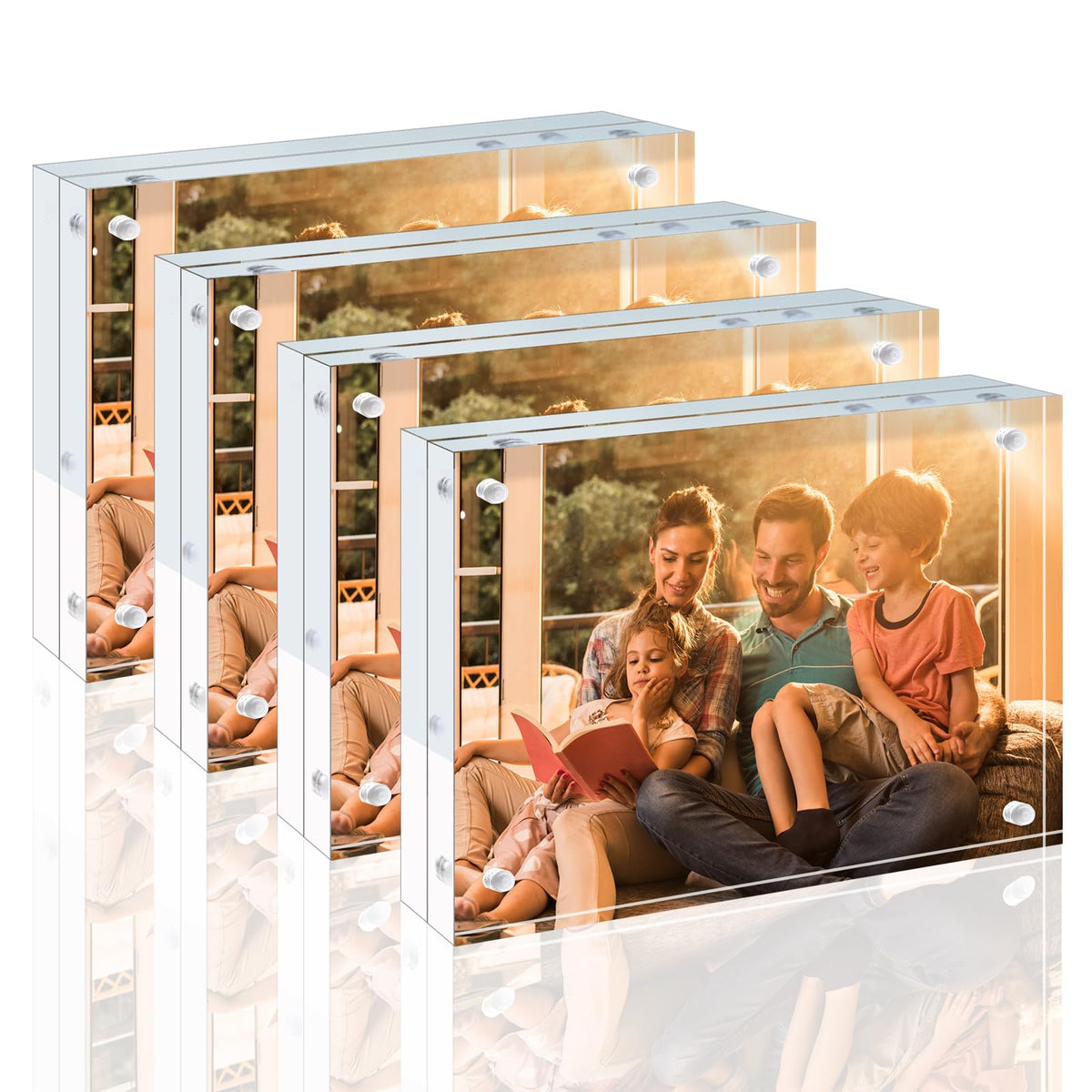 Egofine 4x6 Acrylic Frames 6 Pack, 20mm Thicker Frameless Clear Picture Frames, Double Sided Magnetic Picture Frames, Free Standing Desktop Display