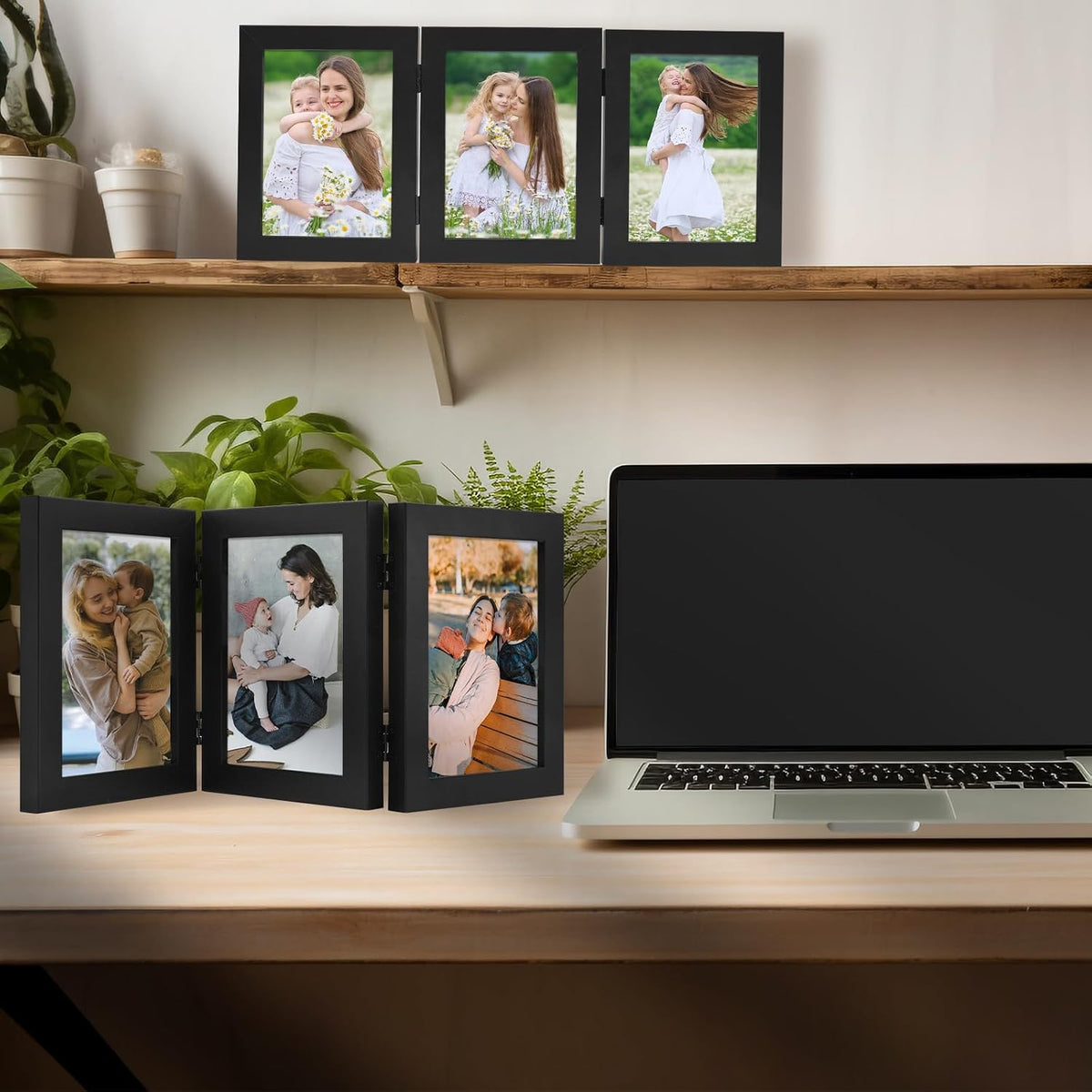 Golden State Art, 5x7 Triple Picture Frame Black- Real Glass, 1 Pack