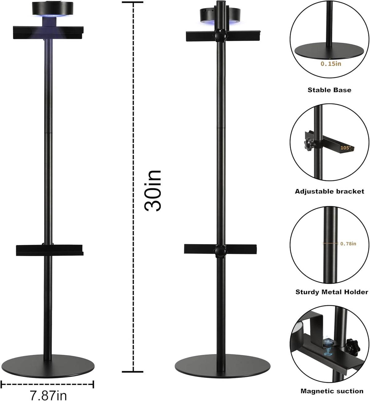 Adjustable Desktop Photo Frame Stand with Magnetic Wall Painting Light, Holds Picture Frames up to 30 Inch,with Rechargeable Battery,Metal Vertical Stand with 3 Color Temperature & 13RGB Poster Lights, for Displaying Picture Frames, Artworks (1 Pack,Black
