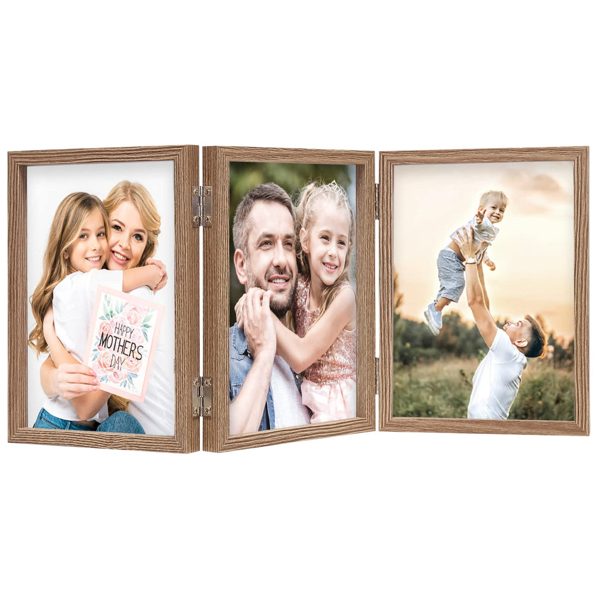 WUTL 3 Picture Frame Triple Collage 5x7 Frames with Real Glass Black