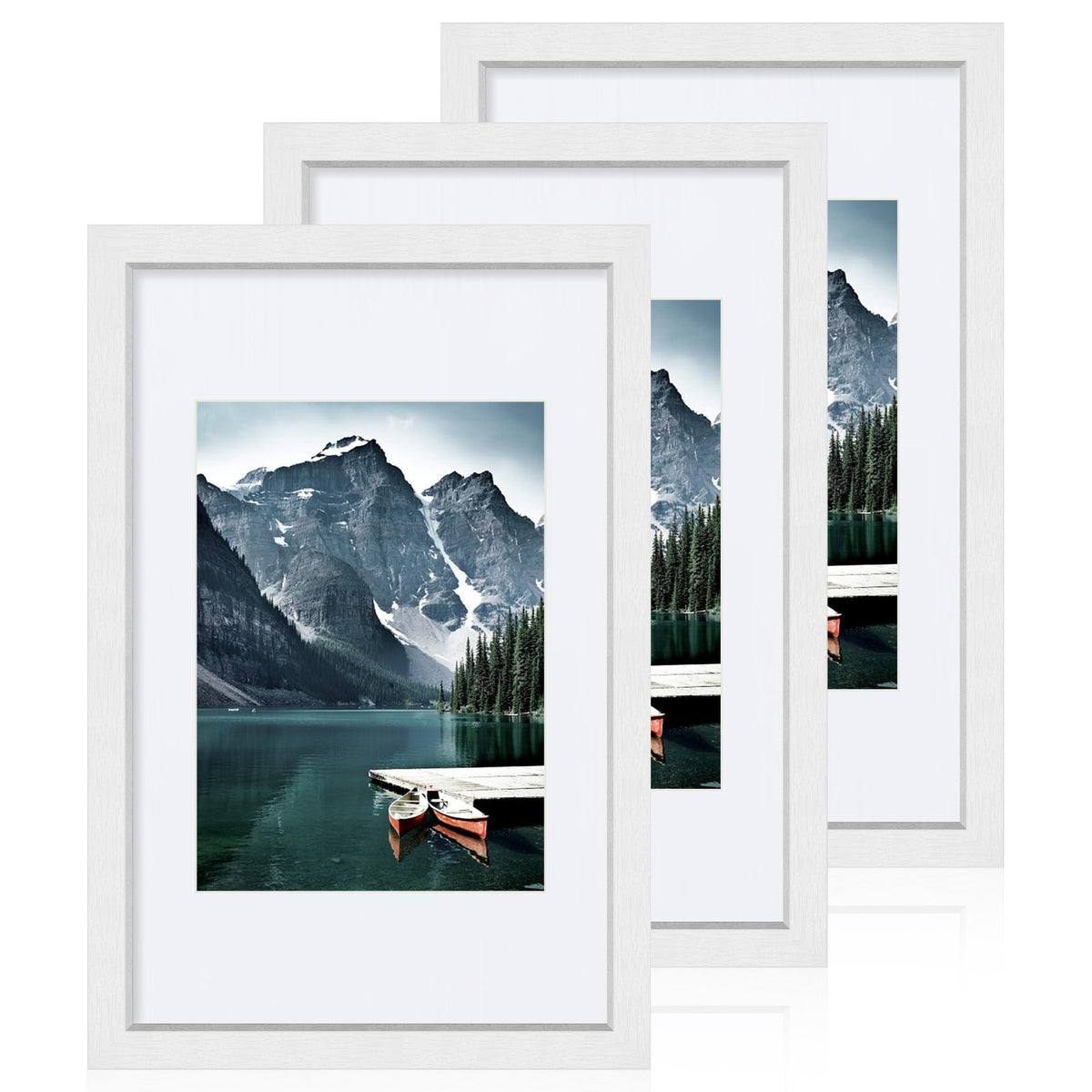 Hongkee 12x12 White Picture Frames Set of 3, Real Glass, Wood Frame,Mat 8x8