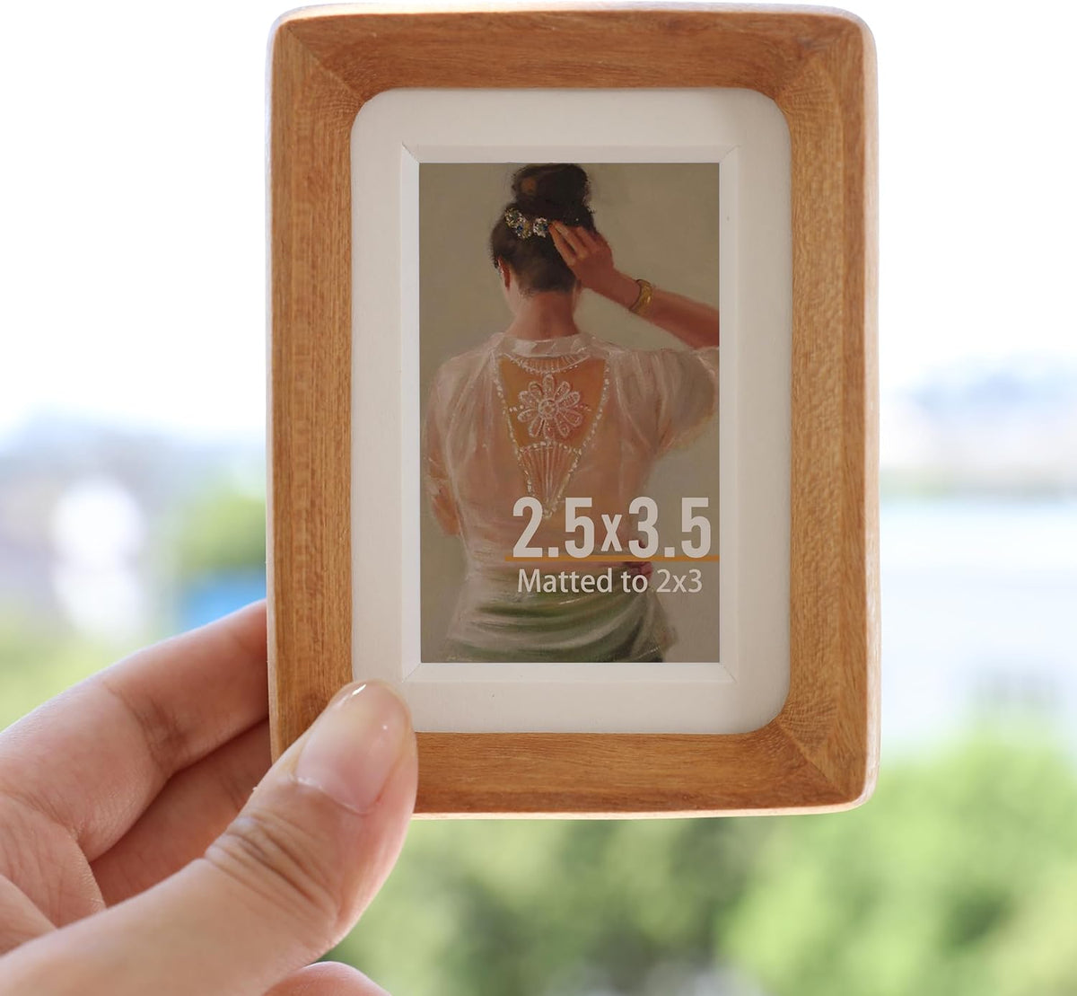 Wooden Picture Frames, 2.5x3.5 Small Polaroid Picture Frame Matted to 2x3 with Plexiglass, Teak Solid Natural Wood Tiny Photo Frame, For TableTop and Wall Mounting