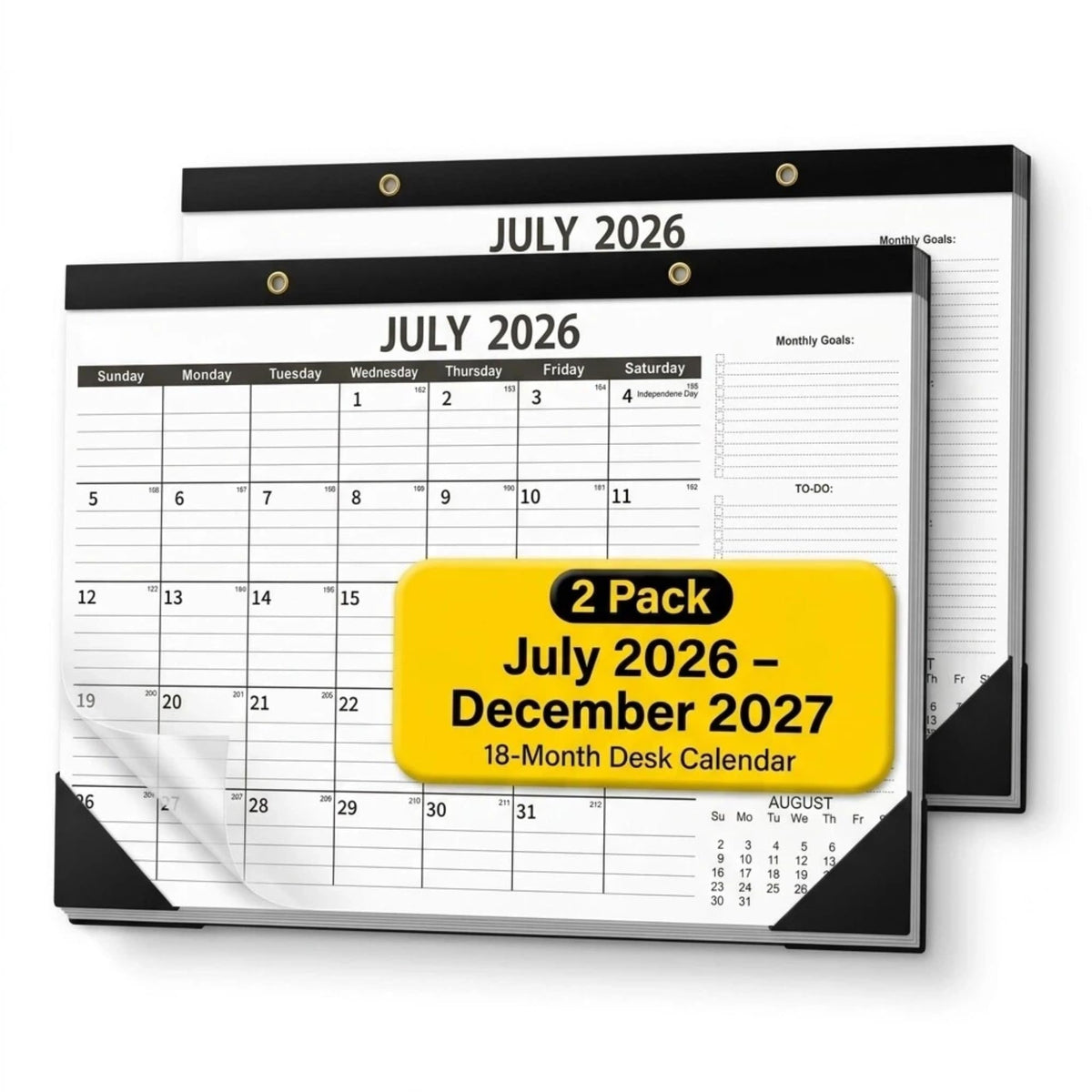 Versatile Desk Calendar 2026-2027 - 18 Month Wall & Desktop Planner (July 2026 - Dec 2027), 17" x 12" Large Monthly Pad, 170um Protective Film & 300g Cardboard for Efficient Workspace