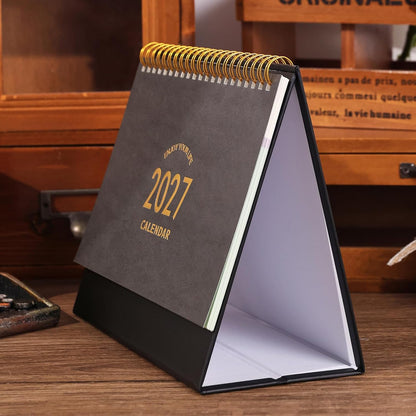 Small Desk Calendar 2027-2028, Standing Flip Desktop Calendar from January 2027 to June 2028 - Metal Ring Twin-Wire Binding Monthly Desktop Calendar for Home Office School (Black)