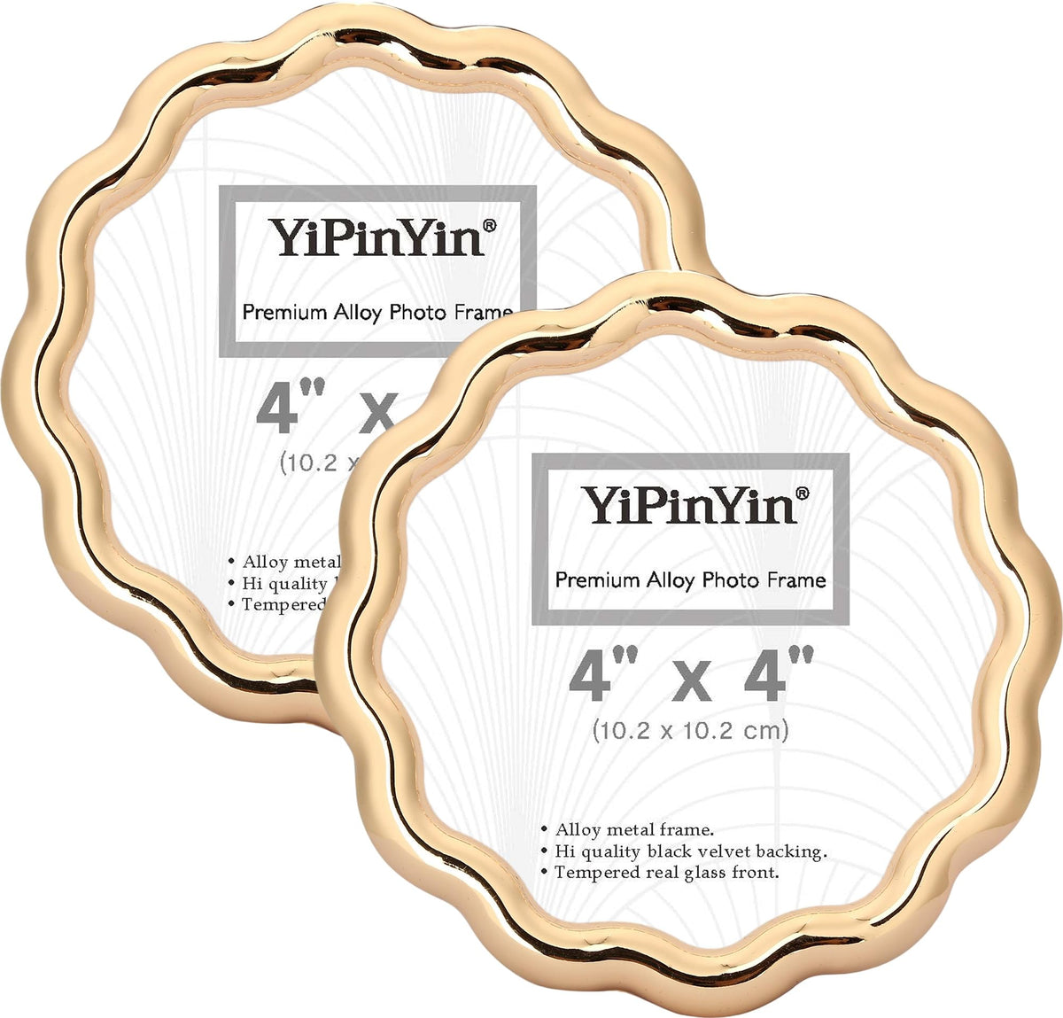 YiPinYin 4x6‘’ Gold Picture Frames Set of 2,High-End Heavy Duty Zinc Alloy Photo Frames with Wave Design,Velvet Backing, Dual Use for Desktop Display & Wall Hanging