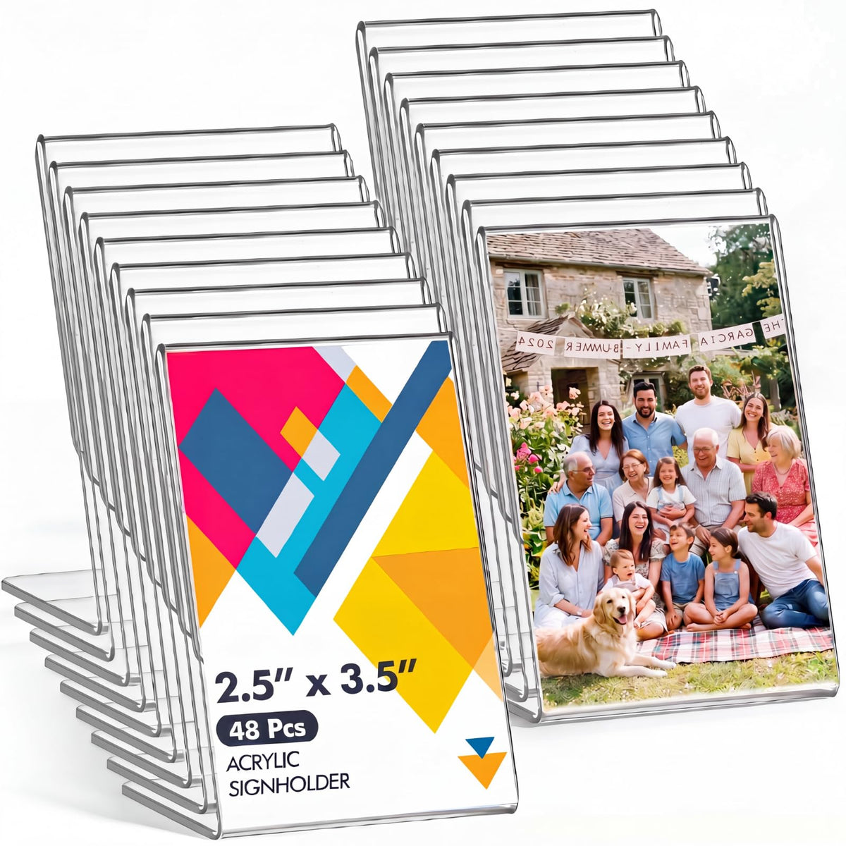 Ctosree 12 Pcs Acrylic L Shape Slant Desktop Photo Frame, 2.5 x 3.5 Inch