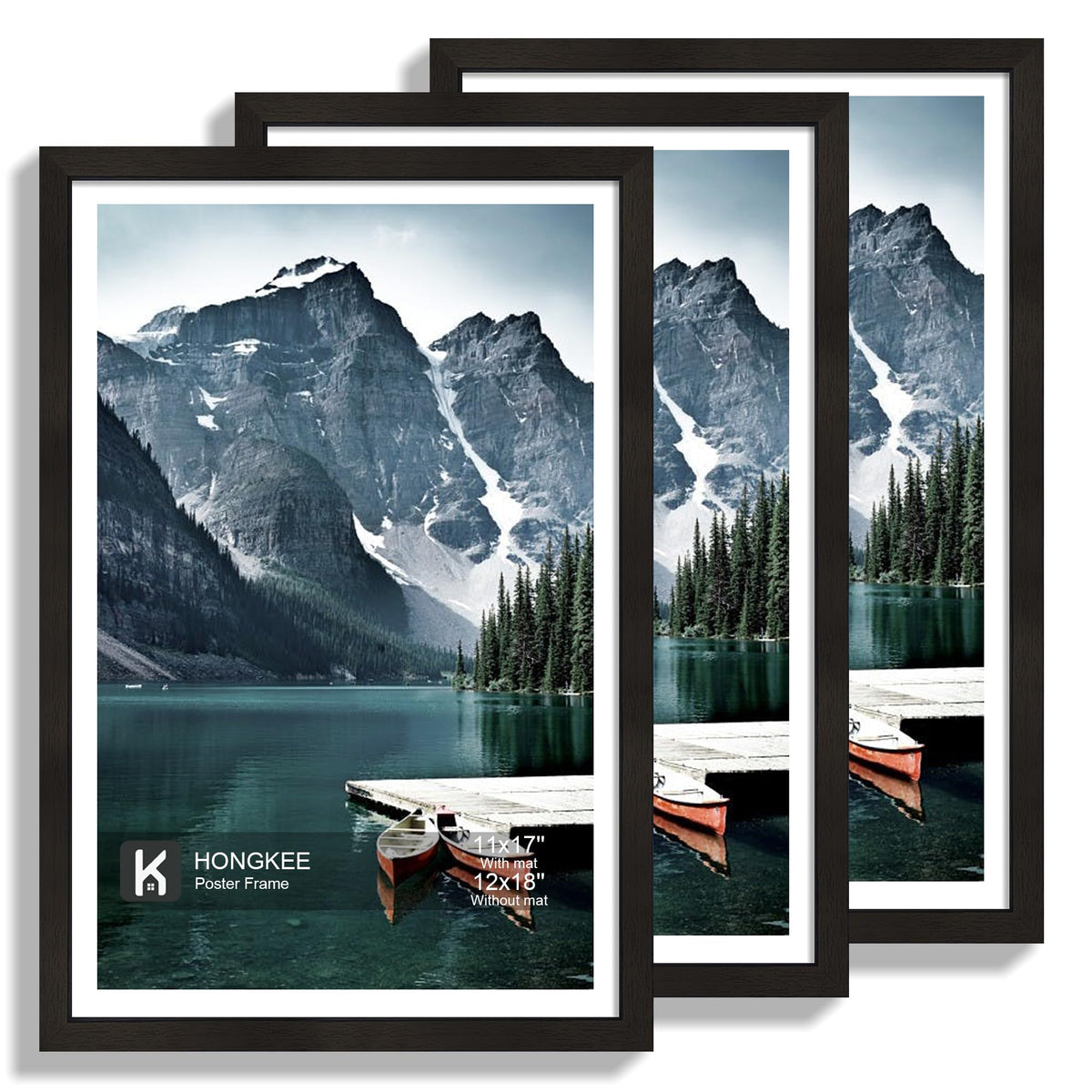 Hongkee 12x12 White Picture Frames Set of 3, Real Glass, Wood Frame,Mat 8x8