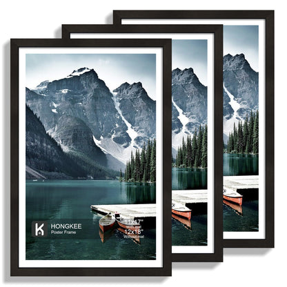 Hongkee 12x12 White Picture Frames Set of 3, Real Glass, Wood Frame,Mat 8x8