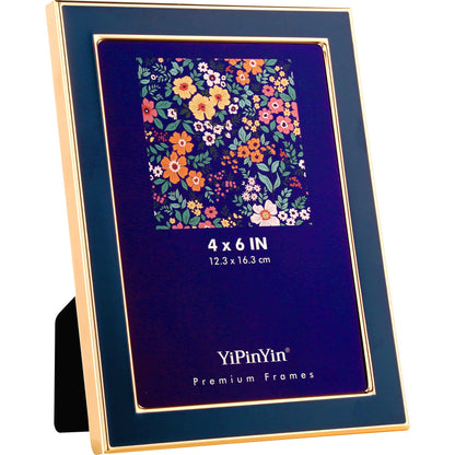 YiPinYin 5x7''Jasper Green Enamel Picture Frames with Gold-Plated Metal Frame Design,HD-Real Glass & Velvet Back,for Countertop,Tabletop Display,Bookshelf,Wall Décor