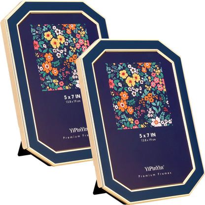 YiPinYin 5x7''Jasper Green Enamel Picture Frames with Gold-Plated Metal Frame Design,HD-Real Glass & Velvet Back,for Countertop,Tabletop Display,Bookshelf,Wall Décor