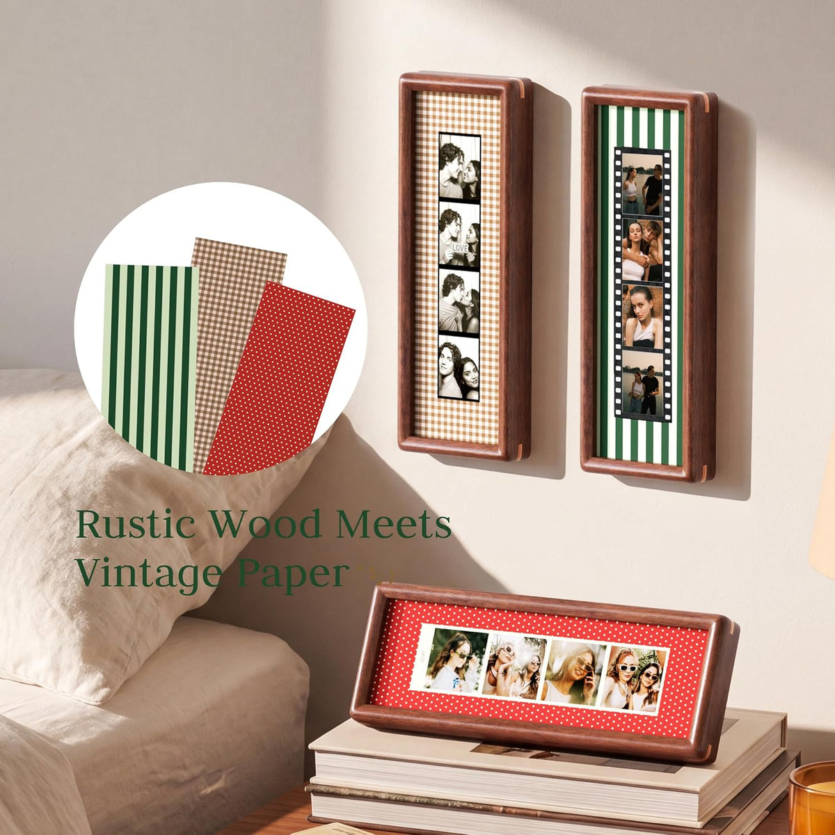 2 PCS Photo Booth Frames with 3 Vintage Mats for Wall & Desktop