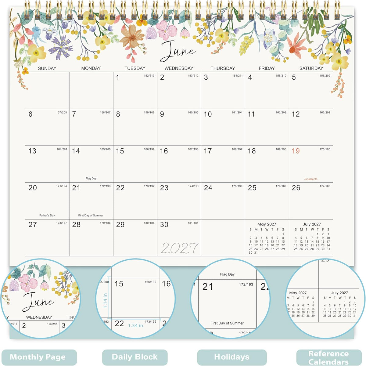 2027 Desk Calendar - Standing Flip Desk Calendar 2027, Jan 2027 - Dec 2027