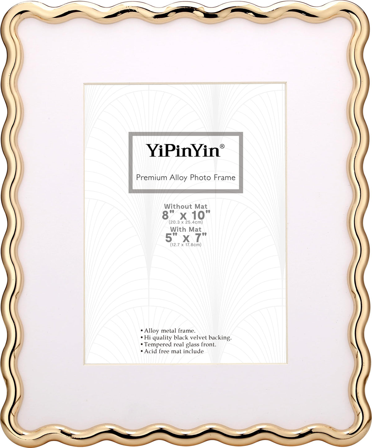 YiPinYin 4x6‘’ Gold Picture Frames Set of 2,High-End Heavy Duty Zinc Alloy Photo Frames with Wave Design,Velvet Backing, Dual Use for Desktop Display & Wall Hanging