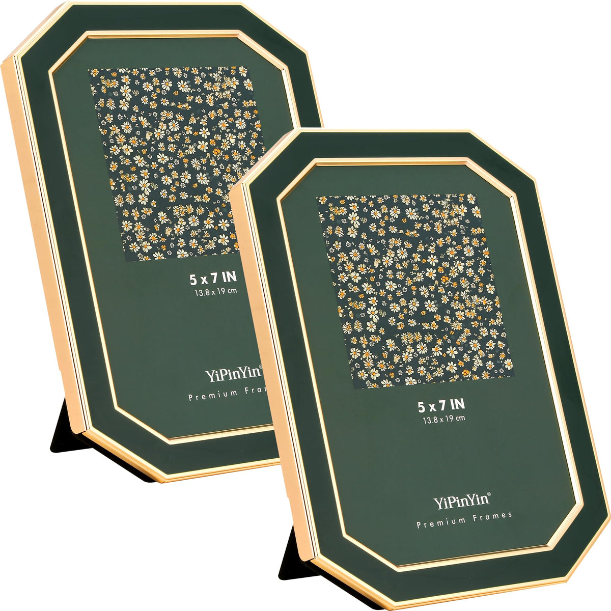 YiPinYin 5x7''Jasper Green Enamel Picture Frames with Gold-Plated Metal Frame Design,HD-Real Glass & Velvet Back,for Countertop,Tabletop Display,Bookshelf,Wall Décor