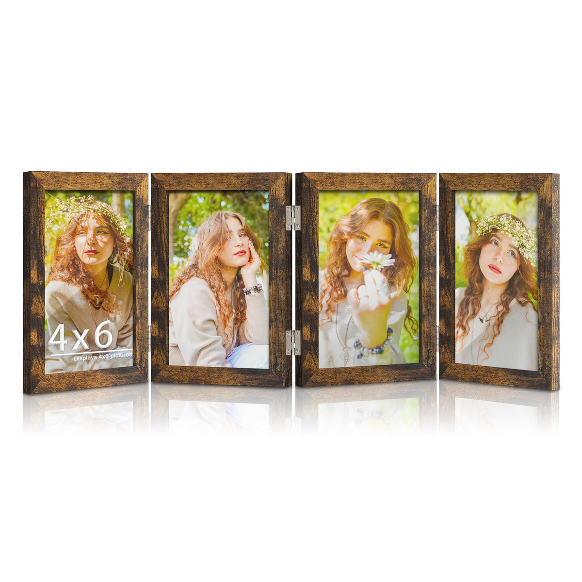 DUENPY 4 Folding 5x7 Accordion Wood Frame Plexiglass Black