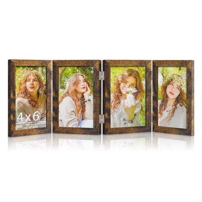 DUENPY 4 Folding 5x7 Accordion Wood Frame Plexiglass Black