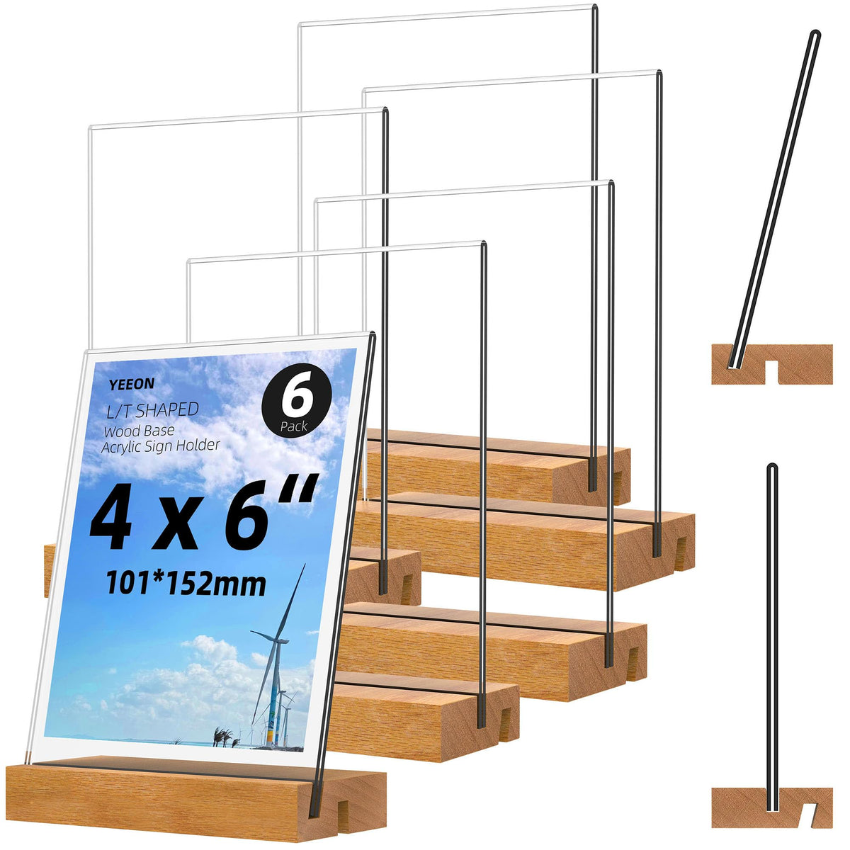 8.5x11 Inch Acrylic Sign Holder with Wooden Base, Desktop Display Stand (8.5x11 2Pack)