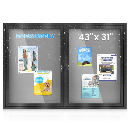 36x24 in Outdoor Bulletin Board Enclosed Display Case, Grey Felt & Black
