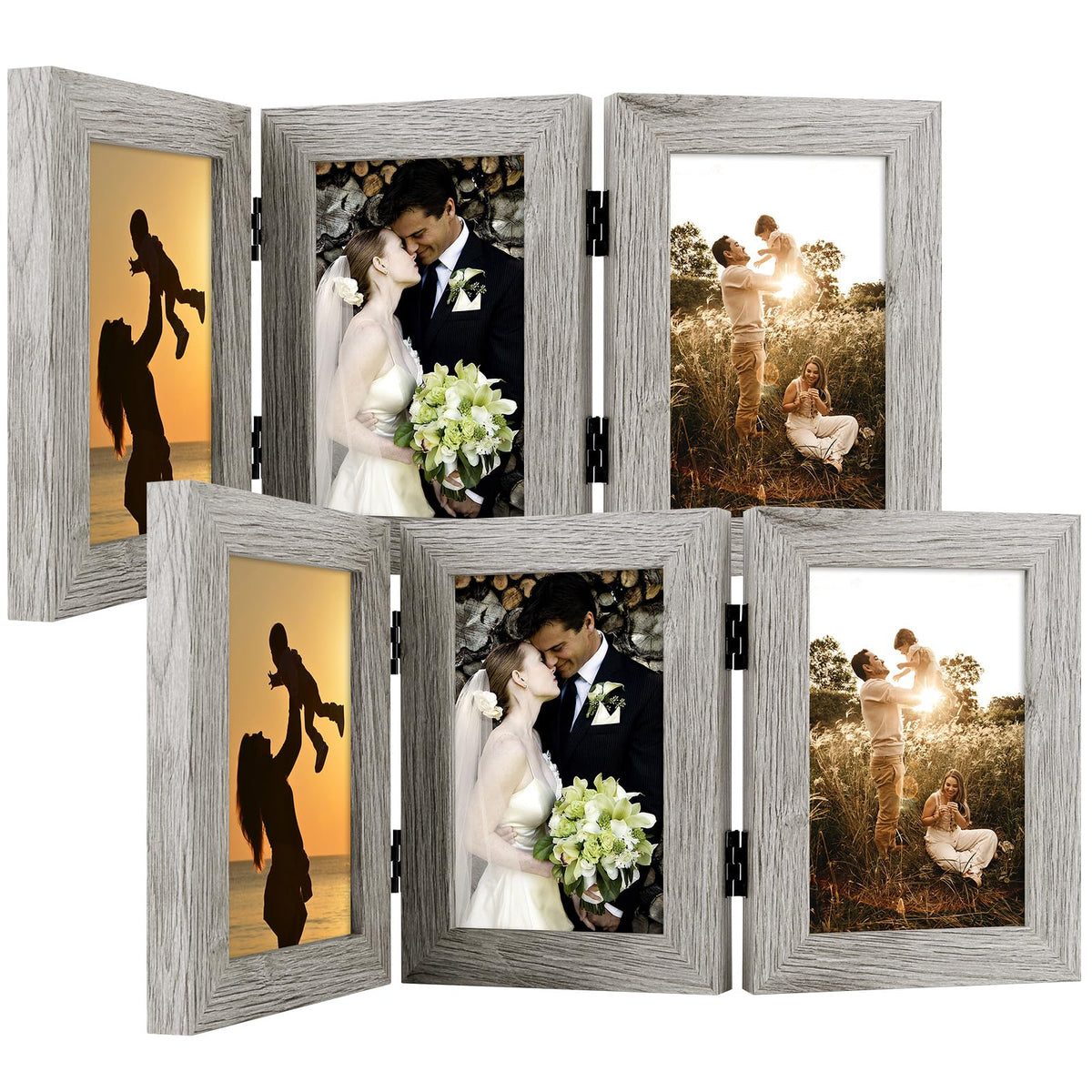 Golden State Art, 5x7 Triple Picture Frame Black- Real Glass, 1 Pack