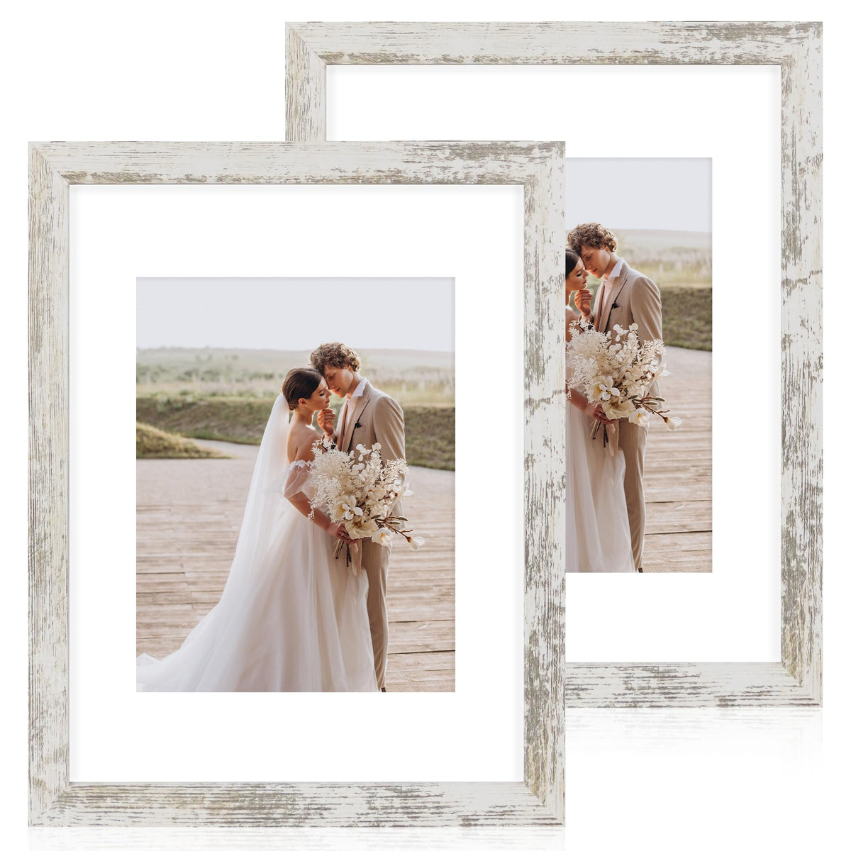 Hongkee 8x11 Picture Frame Set of 2, Real Glass, Rustic Brown Wood Frame