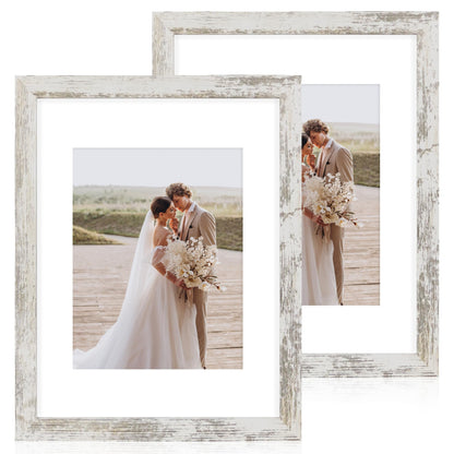 Hongkee 8x11 Picture Frame Set of 2, Real Glass, Rustic Brown Wood Frame
