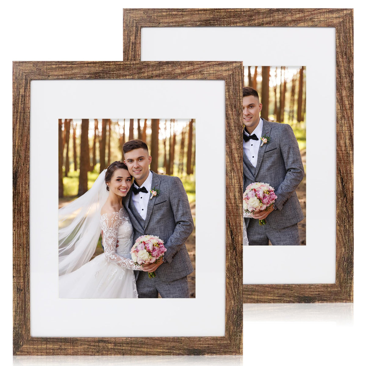 Hongkee 8x11 Picture Frame Set of 2, Real Glass, Rustic Brown Wood Frame