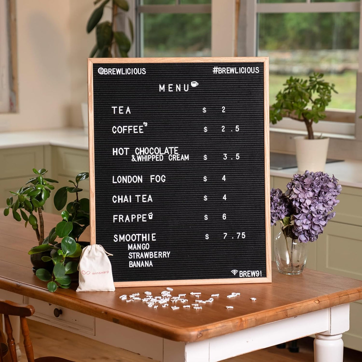 Large Black Felt Letter Board | 24"x30" Classy Dark Stained Wooden Frame with White Letters | Premium Changeable Sign Boards for Price List Message Letterboard With Stand for Small Business