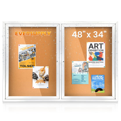 36x24 in Outdoor Bulletin Board Enclosed Display Case, Grey Felt & Black