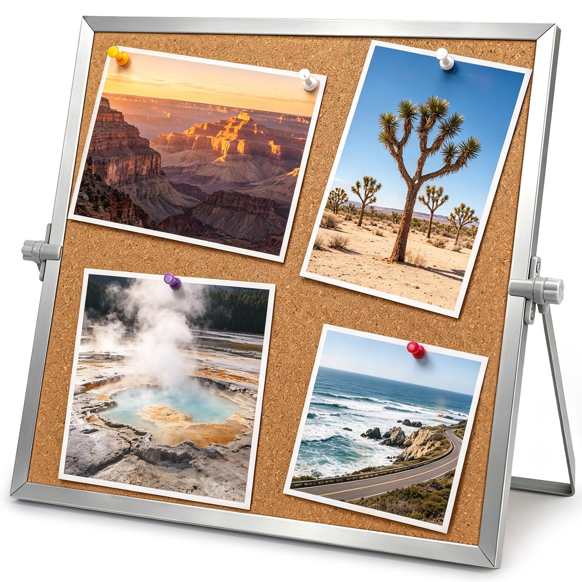 11.81"×15.74" Double Sided Cork Bulletin Board Aluminum Border Stand