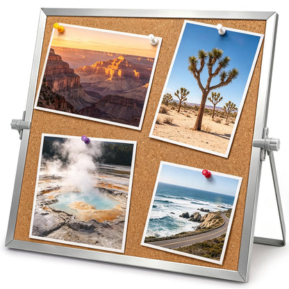11.81"×15.74" Double Sided Cork Bulletin Board Aluminum Border Stand