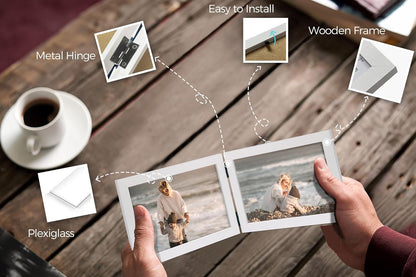 Double 5x7 Horizontal Picture Frame, White Clean-Lined Wood